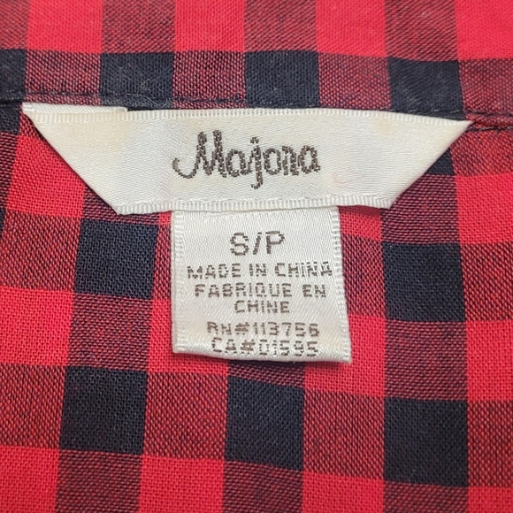 MAJORA Red/Black Plaid Short-Sleeve Button Up Top Size Small - Picture 7 of 8